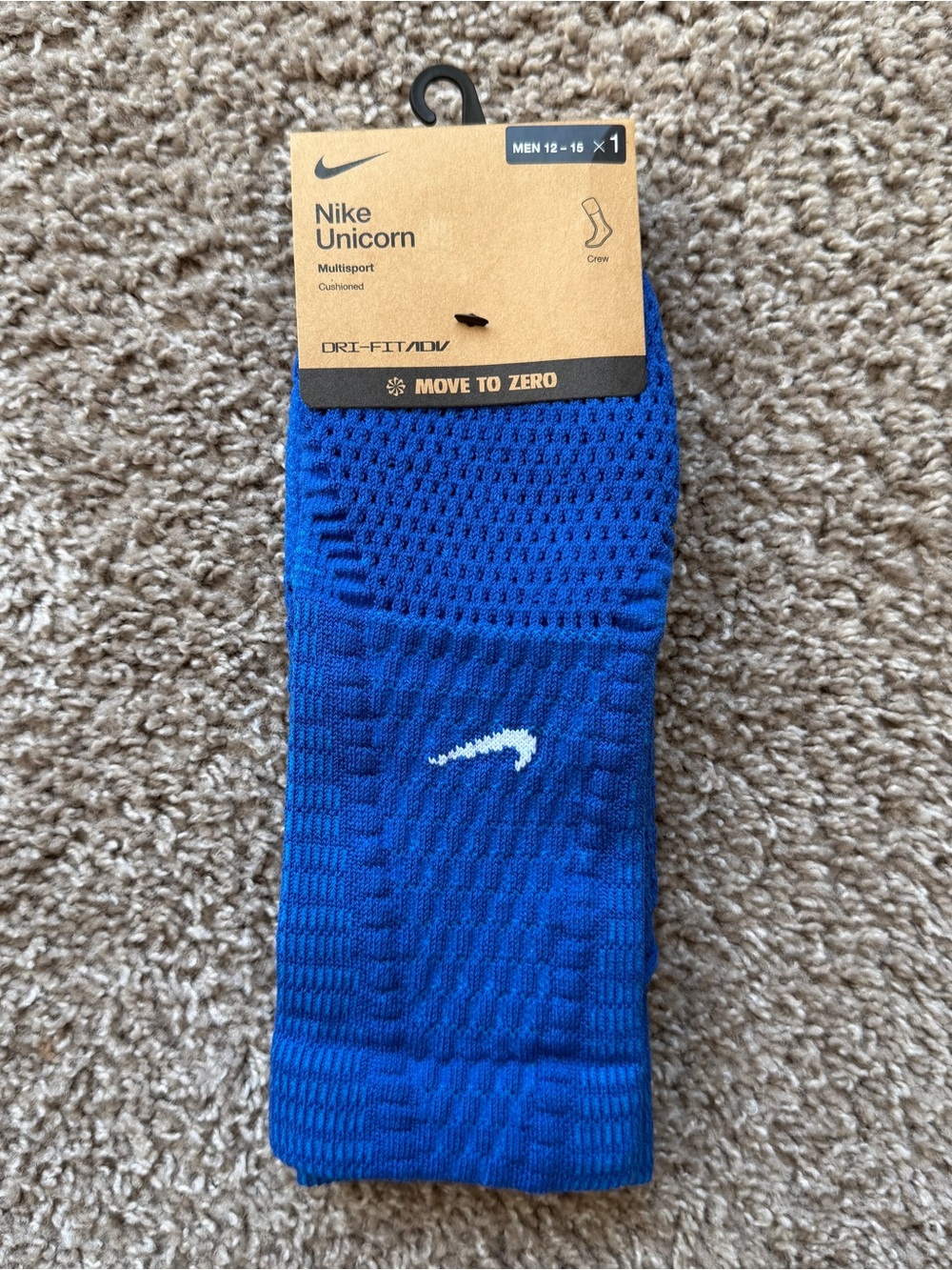 NIKE UNICORN DRI FIT MULTI SPORT CUSHIONED CREW SOCKS SIZE XL BLUE WHITE NEW